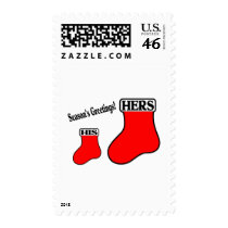Seasons Greeting (His/Hers Stockings) postage by CelebrationZazzle Seasons Greeting (His/Hers Stockings) postage