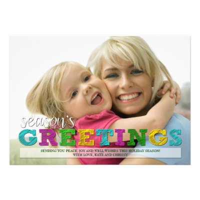 Season&#39;s Greetings Colorful Christmas Photo Card