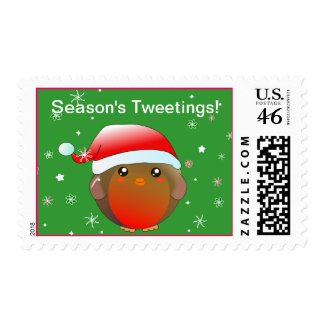 Seasons Greetings / Tweetings Cute Kawaii Robin bird Christmas Stamps