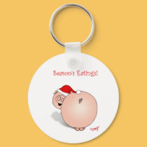 Season's Greetings (Eatings) Pig Cartoon. keychains by graphicdoodles Season's Greetings (Eatings) Pig Cartoon. keychains