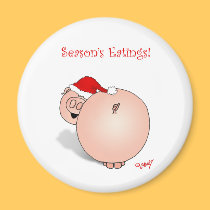 Season's Greetings (Eatings) Pig Cartoon. magnets by graphicdoodles Season's Greetings (Eatings) Pig Cartoon. magnets
