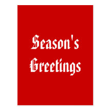 Season's Greetings. Festive Red and White. Custom Post Cards