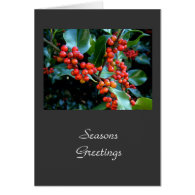 Seasons greetings holly berries and leaves greeting cards