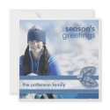 Season's Greetings in Blue Square Photo Card Personalized Invitation