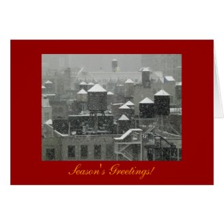Season's Greetings NYC Snow Capped Water Towers A1 Greeting Card