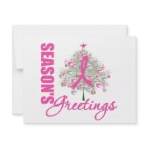 Season's Greetings Pink Ribbon Tree invitations