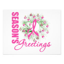 Season's Greetings Pink Ribbon Wreath Announcement