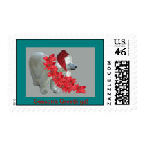Season's Greetings Polar Bear Santa Postage Stamp