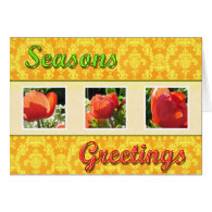 Season's greetings red flowers greeting card.