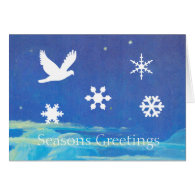Season's Greetings, snow flakes, dove Greeting Cards