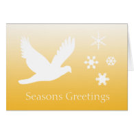 Season's Greetings, snow flakes, dove Greeting Cards