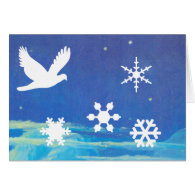 Season's Greetings, snow flakes, dove Greeting Card