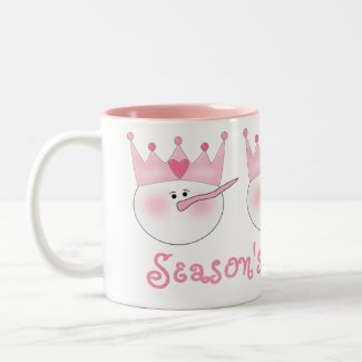Season's Greetings Snowman Head Pink mug