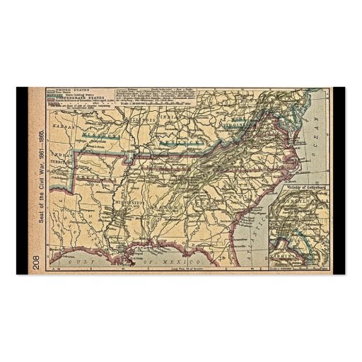 Seat of Civil War, 1861- 1865 Map Business Cards