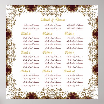 Seating charts burgundy gold vintage wedding Print by mensgifts