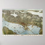 Seattle birdseye map  - 1891 (Koch) BigMapBlog Print