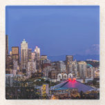 Seattle, Downtown and Mt. Rainier at Twilight Glass Coaster
