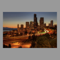 Seattle Downtown Skyline and Light Trails posters