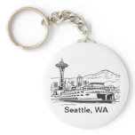 Seattle Ferry Washington State Line Art Keychain