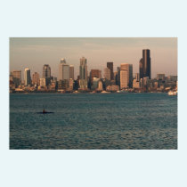 Seattle Skyline at Sunset with Kayaker Print posters