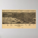 Seattle Washington 1884 Antique Panoramic Map Posters