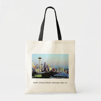 Seattle with Mount Rainier, Washington State, U.S. Tote Bags