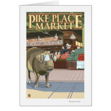 SeattleFish Toss and Bronze Pig at Pike Place Card