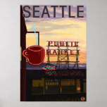 SeattlePike Place Market Sign and Water View Posters