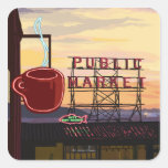 SeattlePike Place Market Sign and Water View Square Sticker