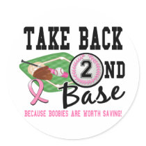 Second Base 22 Breast Cancer Round Sticker