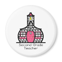 Second Grade Teacher Houndstooth Schoolhouse Magnets