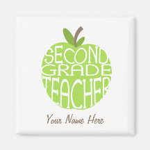Second Grade Teacher Magnet - Green Apple