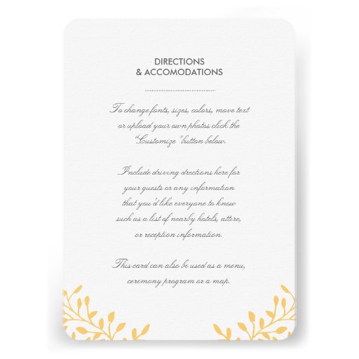 Secret Garden Wedding Insert Card - Mustard