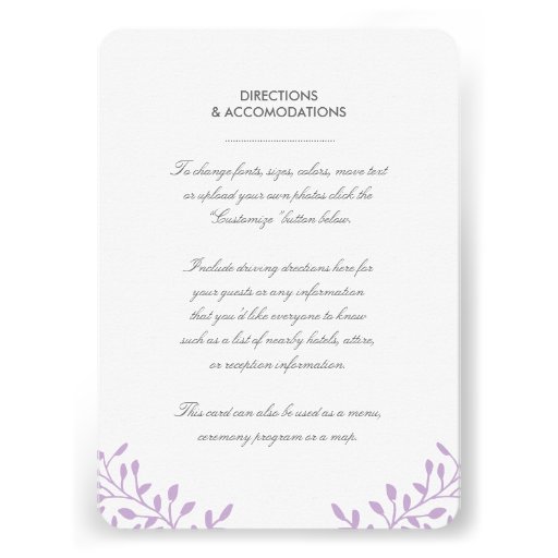 Secret Garden Wedding Insert Card - Orchid