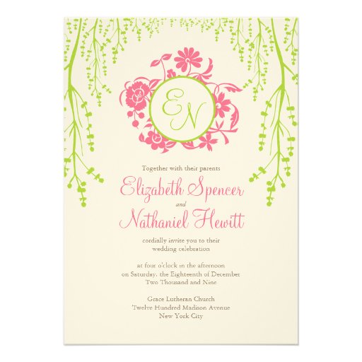 Secret Garden Wedding Invitation Pink & Green