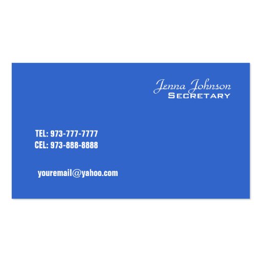 Secretary business cards (back side)