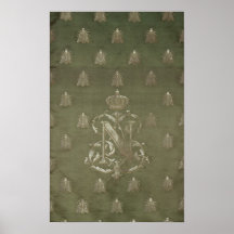 Section of green and gold damask print