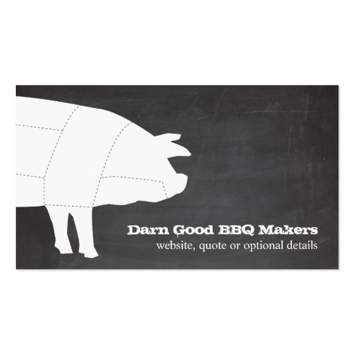 Sectioned BBQ Pig Chalk Board  Black and White Business Cards (front side)