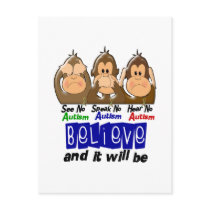 See Speak Hear No Autism 3 Post Cards
