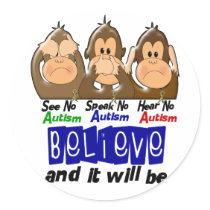 See Speak Hear No Autism 3 Round Sticker