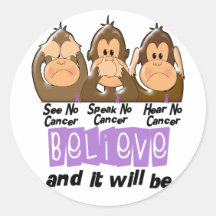 See Speak Hear No Cancer 1 Round Stickers