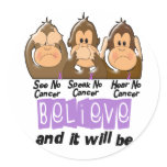 See Speak Hear No Cancer 1 Round Stickers