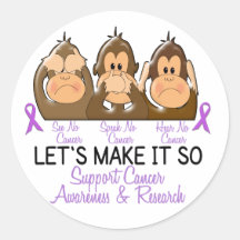 See Speak Hear No Cancer 2 Round Sticker