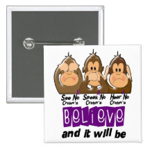 See Speak Hear No Crohns Disease 3 Pinback Button
