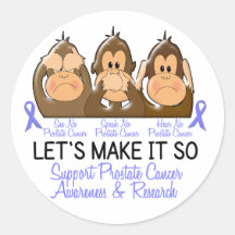 See Speak Hear No Prostate Cancer 2 Round Stickers