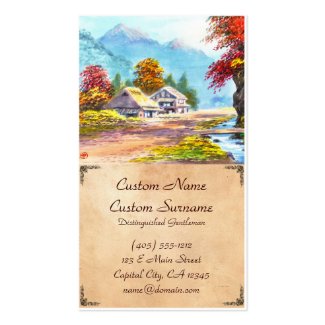 Seki K Country Farm by Stream in Autumn scenery Business Card Template