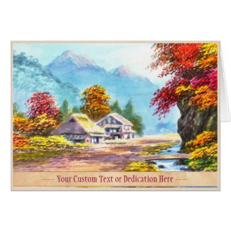 Seki K Country Farm by Stream in Autumn scenery Greeting Cards