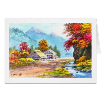 Seki K Country Farm by Stream in Autumn scenery Greeting Card
