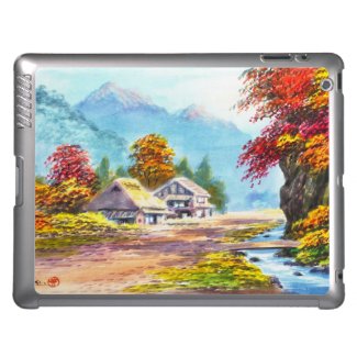 Seki K Country Farm by Stream in Autumn scenery iPad Covers