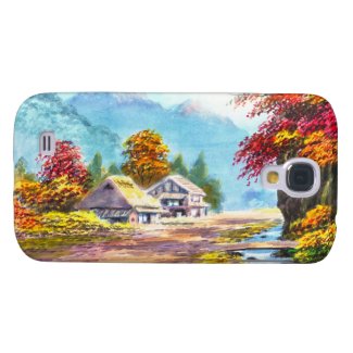 Seki K Country Farm by Stream in Autumn scenery Samsung Galaxy S4 Cases